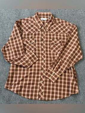 Wrangler Wrancher Shirt Mens 2XL XXL Western Cowboy Pearl Snap Plaid Long Sleeve